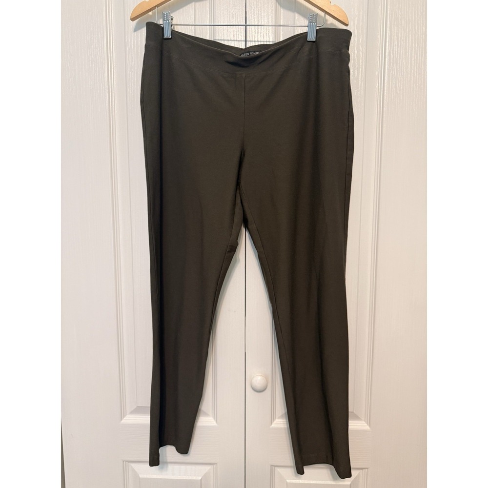 EILEEN FISHER Pants L  Washable Stretch Crepe Slim Ankle Elastic Waist Green